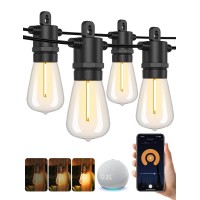 Xmcosy Smart Outdoor String Lights 50Ft Dimmable Patio Lights App Control Work With Alexa Ip65 Waterproof Led Outdoor Light