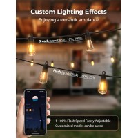 Xmcosy Smart Outdoor String Lights 50Ft Dimmable Patio Lights App Control Work With Alexa Ip65 Waterproof Led Outdoor Light