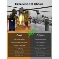 Xmcosy Smart Outdoor String Lights 50Ft Dimmable Patio Lights App Control Work With Alexa Ip65 Waterproof Led Outdoor Light