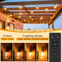 Outdoor String Lights With Remote - Dimmable 50Ft Ip65 Waterproof Patio Lights With Edison Bulbs Hanging Lights Outside For Backyard Garden Porch Deck Balcony