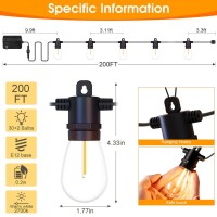 Rovnoes Outdoor String Lights With Remote Dimmable 200Ft Ip65 Waterproof Patio Lights With Edison Bulbs Hanging Lights Outside