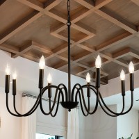 Jtyp 8-Light Black Chandelier Farmhouse Candle Chandelier Light Fixture Modern Industrial Dining Room Chandelier Ceiling Light Fixtures Over Table For Living Room,Kitchen Island,Bedroom