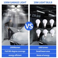 Onffo Led Garage Light 100W Deformable Led Garage Ceiling Lights 10000 Lumen Ultra Bright Led Garage Light 41 Adjustable Pane