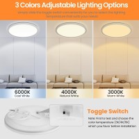 Deeplite Led Flush Mount Ceiling Light With Night Light 12 Inch 29W 3K4K6K Select Round Prism Panel Eyecaring Low Profile Wir