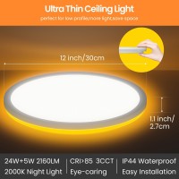 Deeplite Led Flush Mount Ceiling Light With Night Light 12 Inch 29W 3K4K6K Select Round Prism Panel Eyecaring Low Profile Wir