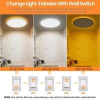 Deeplite Ceiling Light With Night Light Flush Mount 12 Inch 29W 3K4K6K Selects Round Prism Eyecaring Panel Low Profile Wir