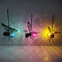 Honeybee Solar Lantern Garden Decor Led Hanging Solar Dragonfly Decoration Patio Yard Butterfly Sculptures For Outdoor Bug De