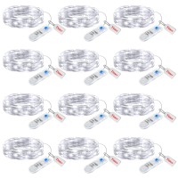 Minetom 12 Pack Fairy Lights Battery Operated String Lights With Timer 7Ft 20 Led Waterproof Silver Wire Firefly Lights Waterp