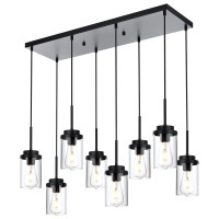 Melucee 8 Lights Linear Chandelier Lighting Black Island Light For Kitchen 315 Inches Cluster Pendant Light Fixtures Hanging F