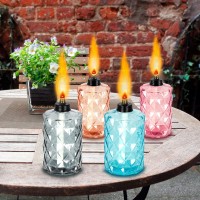 Glass Table Top Torches 4 Pack Citronella Torches For Outside 12Oz Flame Light Torch Refillable Wick And Cap Included Landsc