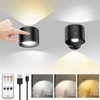 Led Wall Mounted Lights 2Pcs Wall Sconce With Remote Noscrew Mounted Rechargeable Battery 2Way Light Mode With 3 Colors And