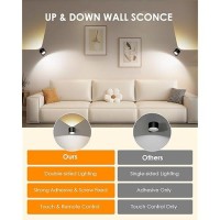 Led Wall Mounted Lights 2Pcs Wall Sconce With Remote Noscrew Mounted Rechargeable Battery 2Way Light Mode With 3 Colors And