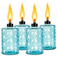 Glass Table Top Torches 4 Pack Blue Citronella Torches For Outside 12Oz Flame Light Torch Refillable Wick And Cap Included L