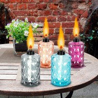 Glass Table Top Torches 4 Pack Blue Citronella Torches For Outside 12Oz Flame Light Torch Refillable Wick And Cap Included L