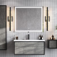 Hahzt Modern Bathroom Vanity Light Matte Black 24 Inch 28W Dimmable Led Bath Bar Light Fixtures Over Mirror Wall Sconce Pictu