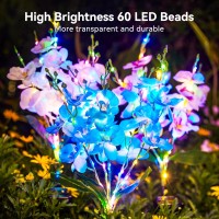 Kooper Solar Lights Outdoor Garden 3Pcs Upgraded Phalaenopsis Solar Flower Lights Outdoor With 180 Leds Multicolor Grave Deco