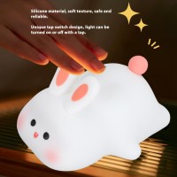 Cute Rabbit Silicone Light For Bedroom Baby Room Study, Usb Rechargeable Touch Bunny Lamp With Soft Tap Control