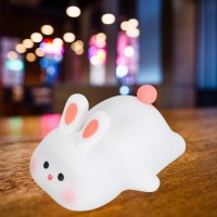 Cute Rabbit Silicone Light For Bedroom Baby Room Study, Usb Rechargeable Touch Bunny Lamp With Soft Tap Control