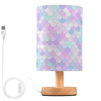 Alaza Rainbow Scales Mermaid Decor Bedside Table Lamp With Usb Port For Bedroom Nightstand Office Desk Led Bulb Included