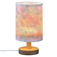 Alaza Rainbow Scales Mermaid Decor Bedside Table Lamp With Usb Port For Bedroom Nightstand Office Desk Led Bulb Included