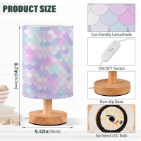 Alaza Rainbow Scales Mermaid Decor Bedside Table Lamp With Usb Port For Bedroom Nightstand Office Desk Led Bulb Included