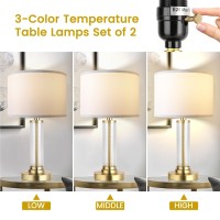 Qimh Lamps For Bedrooms Set Of 2 Table Lamps With White Fabric Lamp Shade 3Color Temperature Bedside Lamp Nightstand Lamp Mo