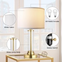 Qimh Lamps For Bedrooms Set Of 2 Table Lamps With White Fabric Lamp Shade 3Color Temperature Bedside Lamp Nightstand Lamp Mo