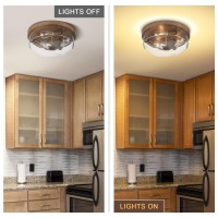 Luminzone Flush Mount Ceiling Light With Clear Glass Shade, 3-Light Indoor Outdoor Farmhouse Lighting Flush Mount Lights For Kitchen Bedroom Porch Living Dining Room (Wood)