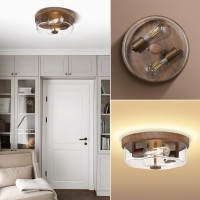 Luminzone Flush Mount Ceiling Light With Clear Glass Shade 2Light Indoor Outdoor Farmhouse Lighting Flush Mount Lights For Kit