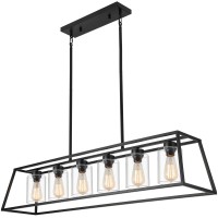 Senyshilon Dining Room Light Fixtures Over Table Black Farmhouse Chandeliers For Dining Room 6Lights With Cylinder Clear Glass