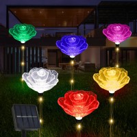 Behiller Solar Garden Lights Outdoor Waterproof Newest 6Packs Multicolor Bigger Rose Flowers Lights Christmas Decor Solar Pathwa