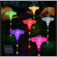 Behiller Upgraded Solar Garden Lights Outside Decorations-Set Of 6Pcs Multicolor Optical Fiber Bigger Lily Solar Flowers Lights Outdoor Waterproof Solar Stake Lights For Wedding Xmas Gifts Yard Decor