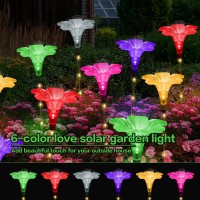 Behiller Upgraded Solar Garden Lights Outside Decorations-Set Of 6Pcs Multicolor Optical Fiber Bigger Lily Solar Flowers Lights Outdoor Waterproof Solar Stake Lights For Wedding Xmas Gifts Yard Decor