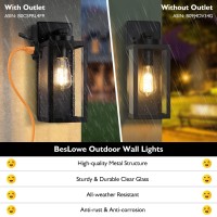 Beslowe 2-Pack Porch Lights Outdoor With Ul Certified Outlet, Modern Outdoor Wall Lights Exterior Lighting Fixtures Waterproof, Outdoor Wall Sconces Outside Lights For House Front Door Garage, Black