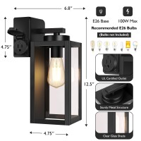 Beslowe 2-Pack Porch Lights Outdoor With Ul Certified Outlet, Modern Outdoor Wall Lights Exterior Lighting Fixtures Waterproof, Outdoor Wall Sconces Outside Lights For House Front Door Garage, Black