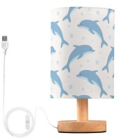 Alaza Blue Dolphin Star Decor Bedside Table Lamp With Usb Port For Bedroom Nightstand Office Desk Led Bulb Included