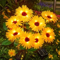 4 Pack Solar Lights Outdoor Garden Decor Upgraded Outdoor Solar Garden Lights With 16 Glowing Daisy Flowers Stems Waterproof