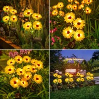 4 Pack Solar Lights Outdoor Garden Decor Upgraded Outdoor Solar Garden Lights With 16 Glowing Daisy Flowers Stems Waterproof