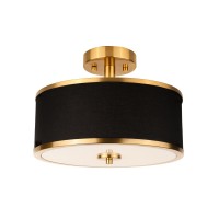 Edwarmlux 3Light Semi Flush Mount Ceiling Light Fixture 126 Gold Drum Light With Black Fabric Shade Modern Close To Ceilin