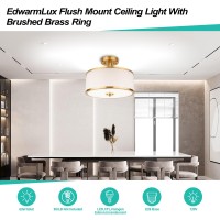 Edwarmlux 3Light Semi Flush Mount Ceiling Light Fixture 126 Gold Drum Light With White Fabric Shade Modern Close To Ceilin