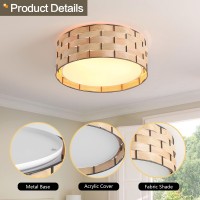 Wingbo 157 Modern 3Light Flush Mount Ceiling Light Fixture With Fabric Acrylic Double Drum Shade For Bedroom Living Room D