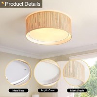 Wingbo 157 Modern 3Light Flush Mount Ceiling Light Fixture With Fabric Acrylic Double Drum Shade For Bedroom Living Room D