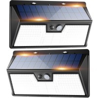 Peasur 318Led 800Lm Solar Motion Sensor Lights Outdoor 2 Pack Solar Powered Fence Wall Light Ip65 Waterproof 3 Modes Bright So