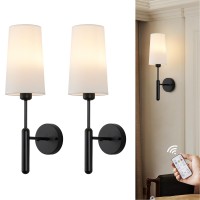 Powfloven Black Rechargeable Battery Operated Wall Sconces Set Of 2 With Remote Wireless Dimmable 5000Mah Battery Powered Led W