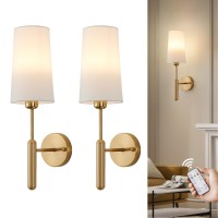 Powfloven Gold Rechargeable Battery Operated Wall Sconces Set Of 2 With Remote Wireless Dimmable 5000Mah Battery Powered Led Wa