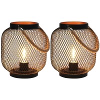 Jaoselap 2 Pack Metal Cage Outdoor Lanterns, Battery Operated Table Lamps With Timer, Cordless Decorative Lamps For Home Decor Deck Livingroom, Outdoor Decor For Front Porch Patio Yard