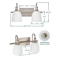 Hanaloa Bathroom Vanity Light Fixtures Vintage Brushed Nickel 2 Lights Wall Sconce Lighting With Opal Glass Shade Porch Wall M