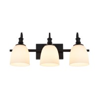 Hanaloa Bathroom Vanity Light Fixtures Vintage Matte Black 3 Lights Wall Sconce Lighting With Opal Glass Shade Porch Wall Moun