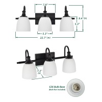 Hanaloa Bathroom Vanity Light Fixtures Vintage Matte Black 3 Lights Wall Sconce Lighting With Opal Glass Shade Porch Wall Moun