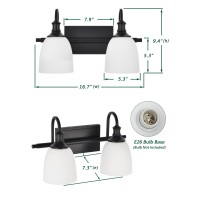 Hanaloa Bathroom Vanity Light Fixtures Vintage Matte Black 2 Lights Wall Sconce Lighting With Opal Glass Shade Porch Wall Moun